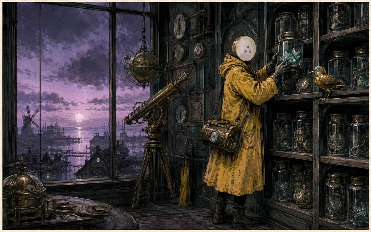 In Kvarnen's twilight archive, the cracked minute jar rests in a numbered drawer beside the clerk's brass bird.